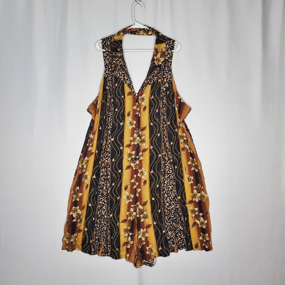 Fashion Bug Halter Romper 26/28 90s Floral Stripe Button‎ Collar Forest Fairy
